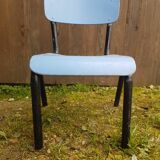 Chaise enfant style mullca tube metal noir + assise & dossier bois vintage #a663