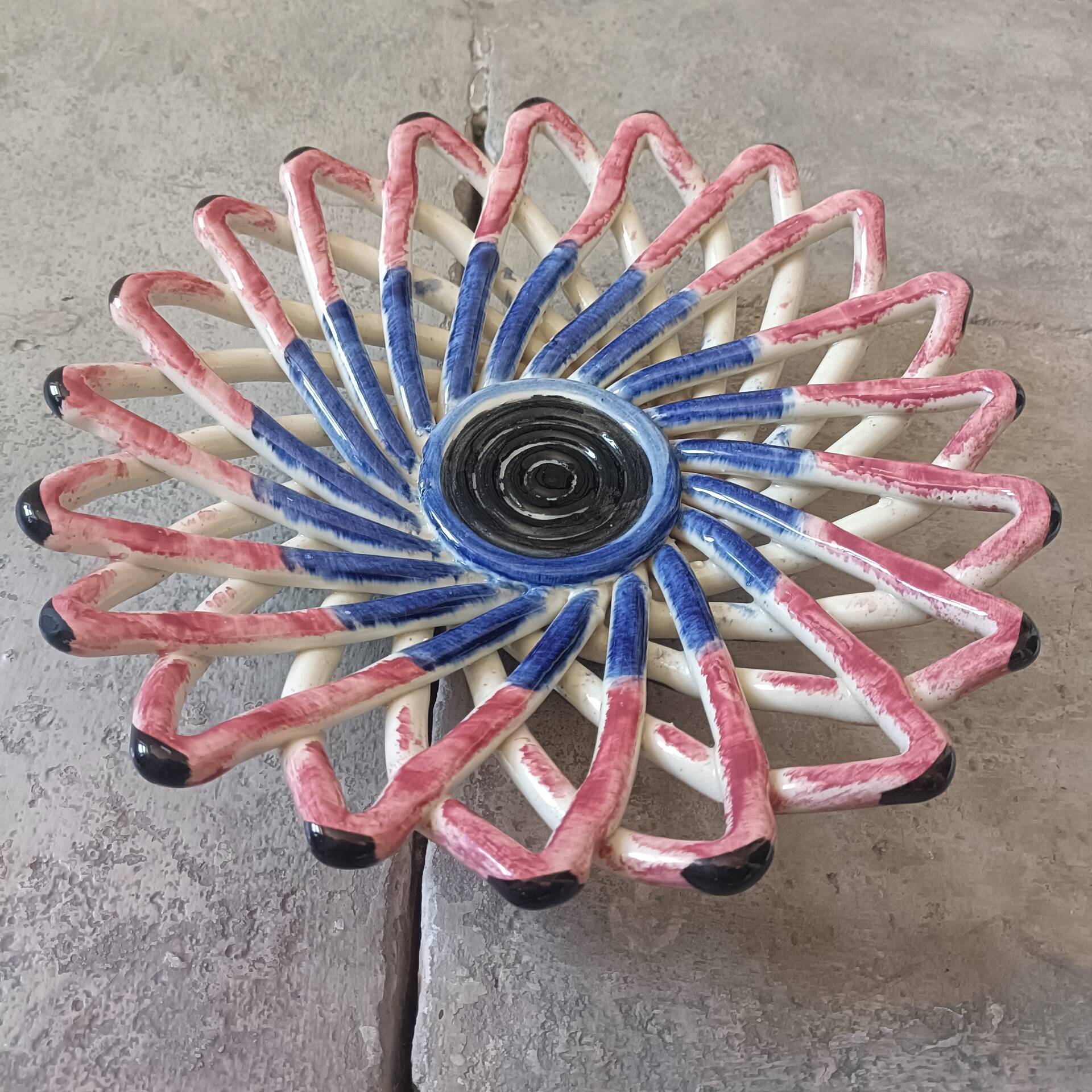 Large basket, woven ceramic fruit bowl.