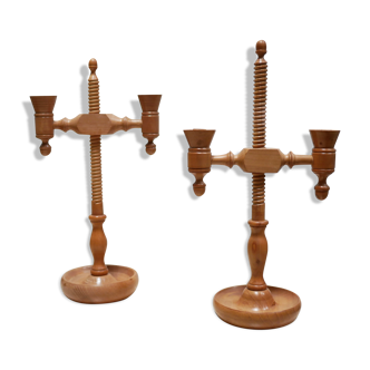 Pair of vintage wooden chandeliers