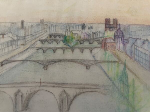 Tableau dessin vue de paris sur la seine et ses ponts