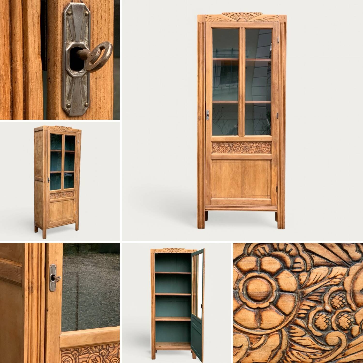 Parisian glass cabinet art deco raw wood