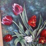 Oil on cardboard coated bouquet of tulips signed