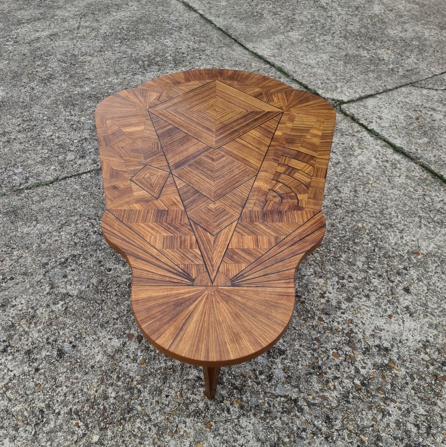 Vintage art deco coffee table with geometric marquetry