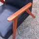 Pair of vintage beech armchairs feet compass covered with black moleskine from the 50s