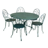 Garden furniture set 1 table 2 armchairs 3 green wrought iron chairs wagon