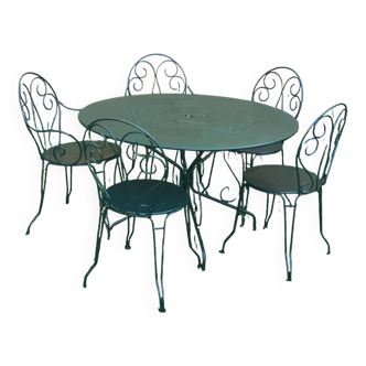 Garden furniture set 1 table 2 armchairs 3 green wrought iron chairs wagon
