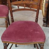 Paire anciennes chaises velours vieux rose bois sculpté