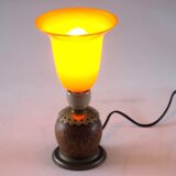 Orange glass ball lamp with wood