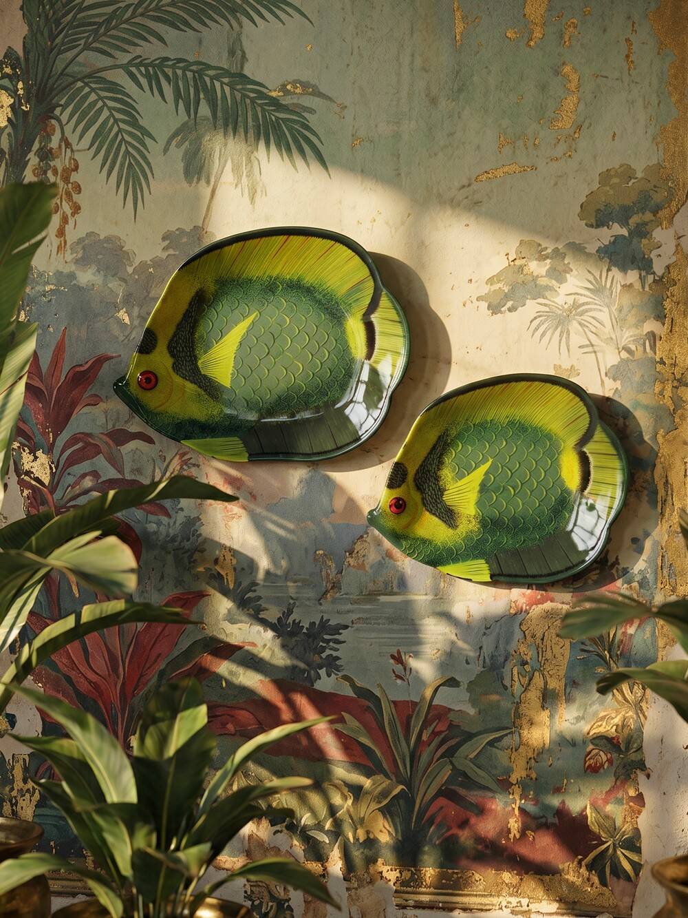 Pair of vintage German tropical fish lacquered catchalls.