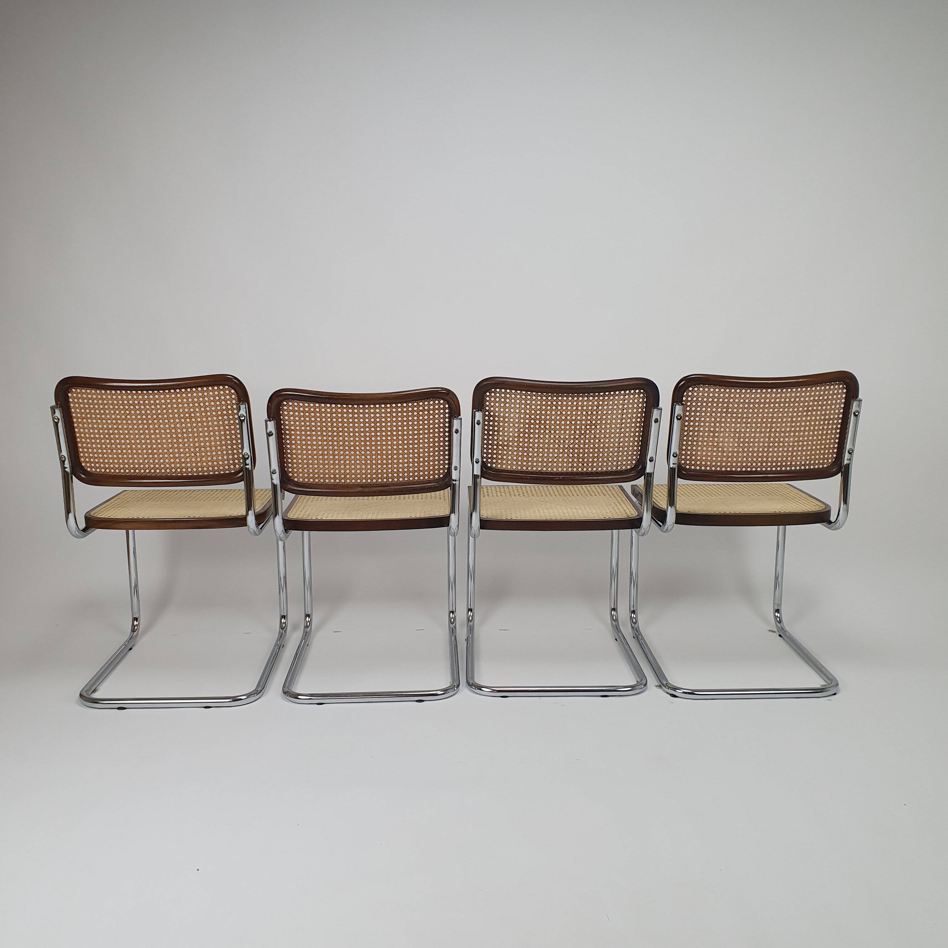 Vintage chrome tubular and cane dining chairs, 1970, italy