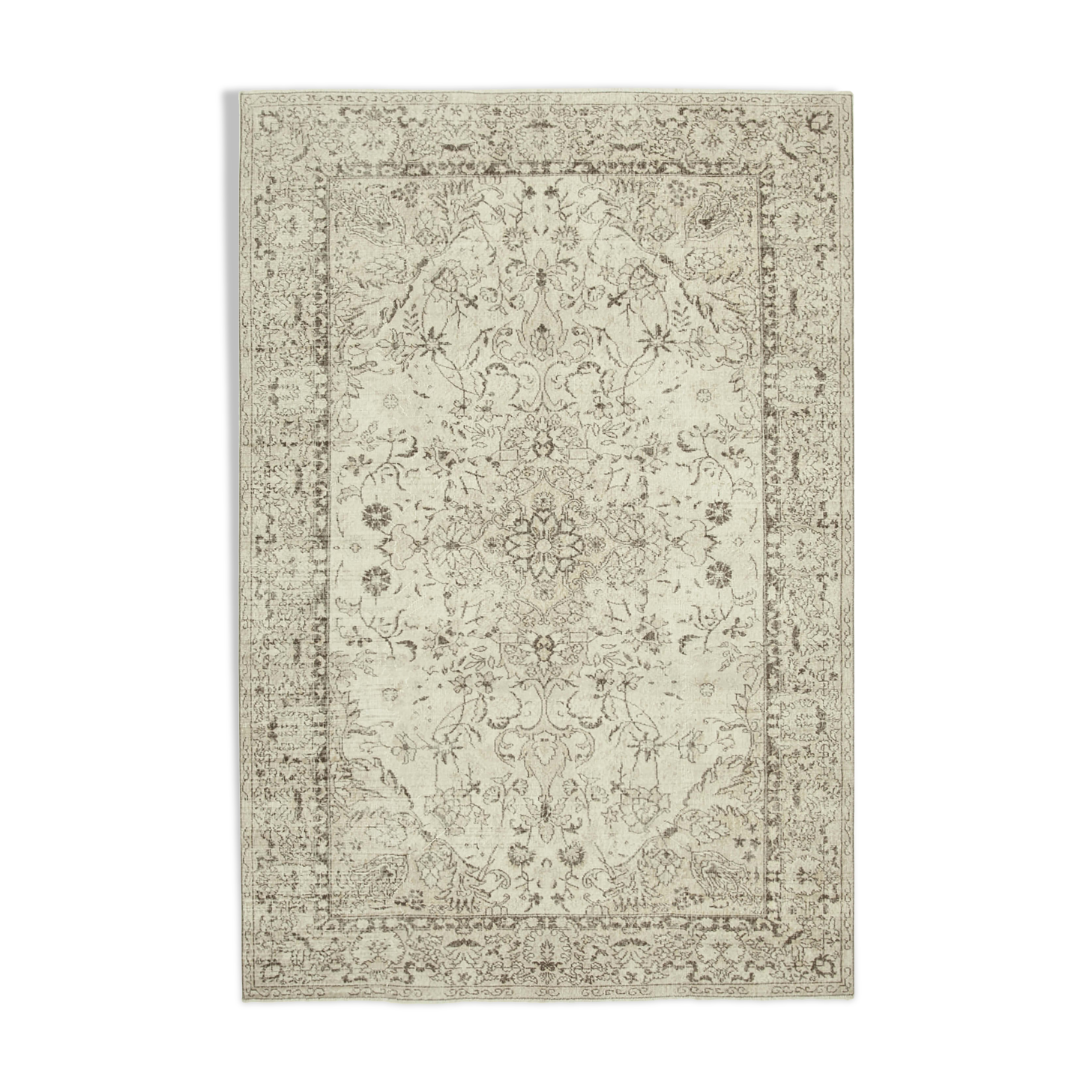 Tapis beige oriental ancien fait à la main 207 cm x 307 cm