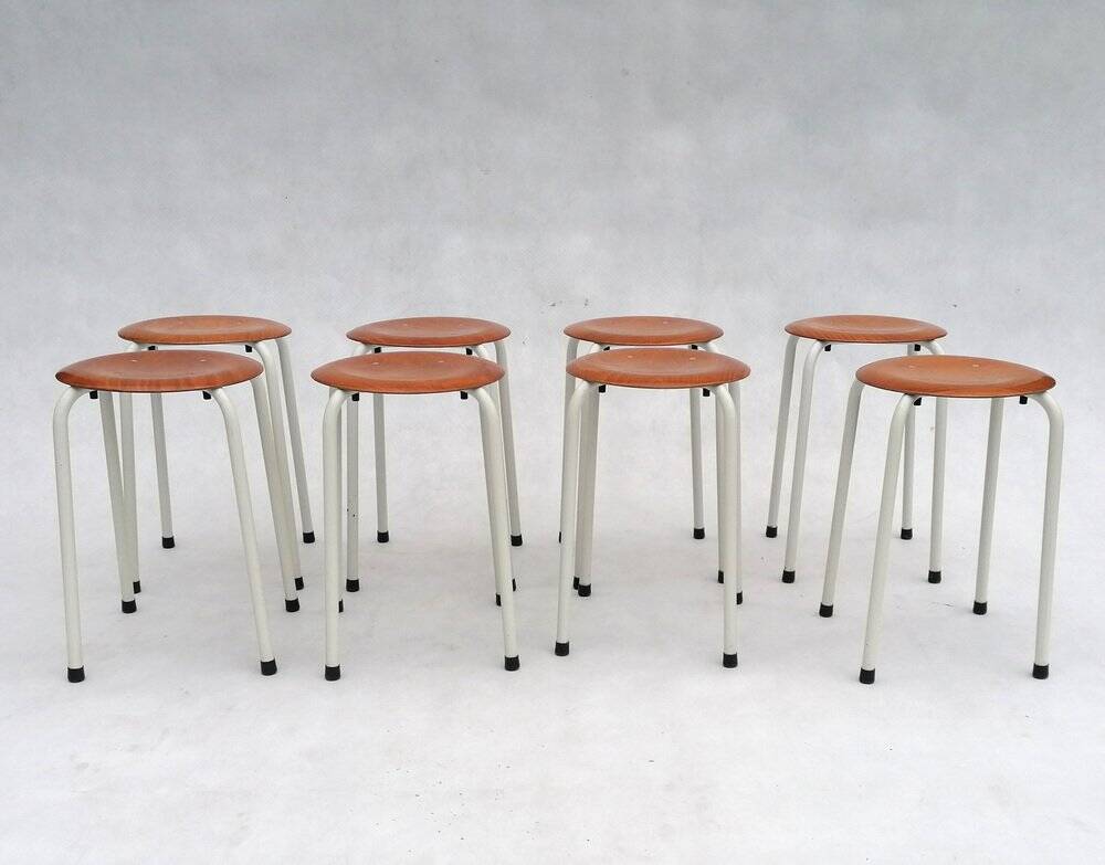 Tabourets néerlandais vintage en contreplaqué, années 1970, ensemble de 4