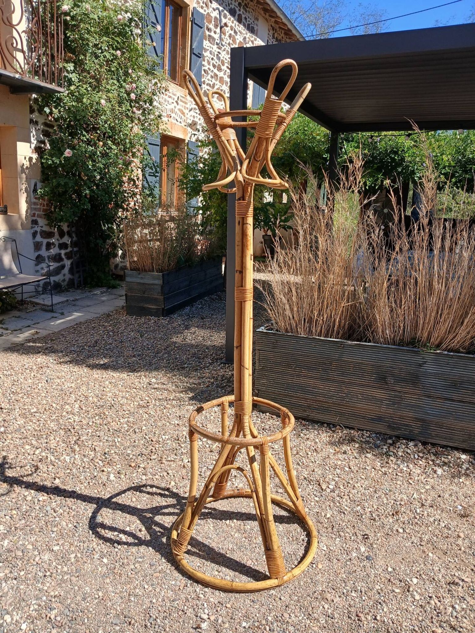 Vintage coat rack in bamboo and rattan
