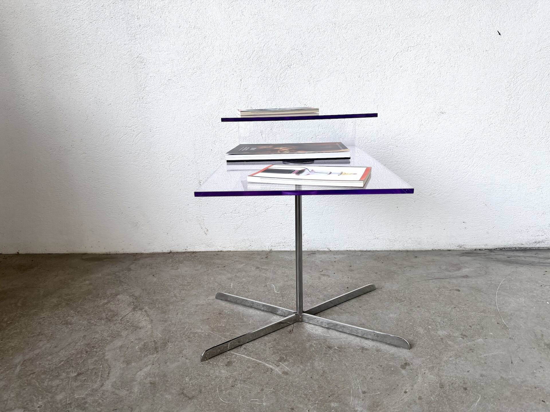 Transparent acrylic and chrome side table, 1970s design.