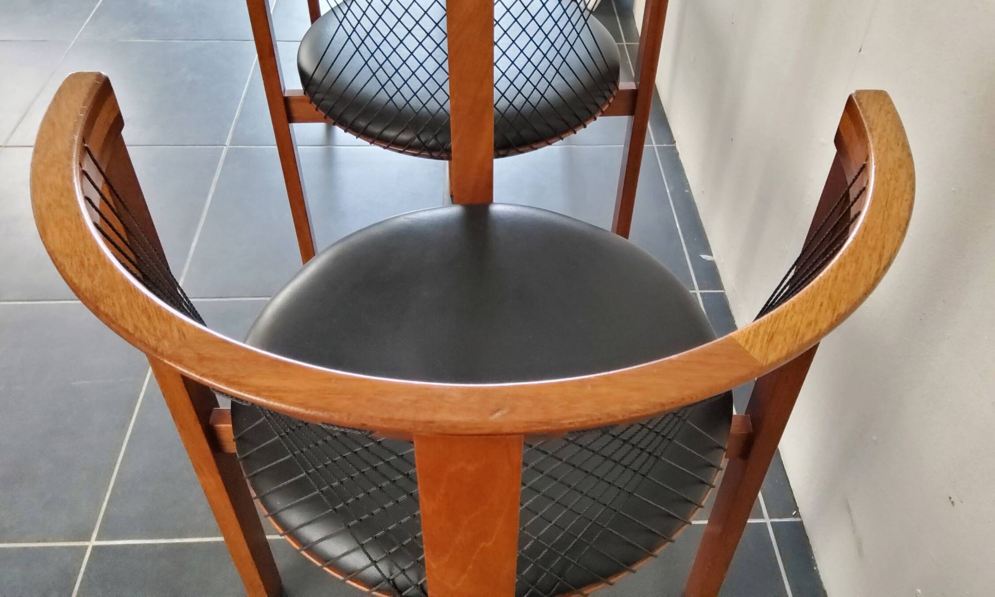 Niels Jorgen Haugesen String wood and leather chairs for Tranekaer, Denmark
