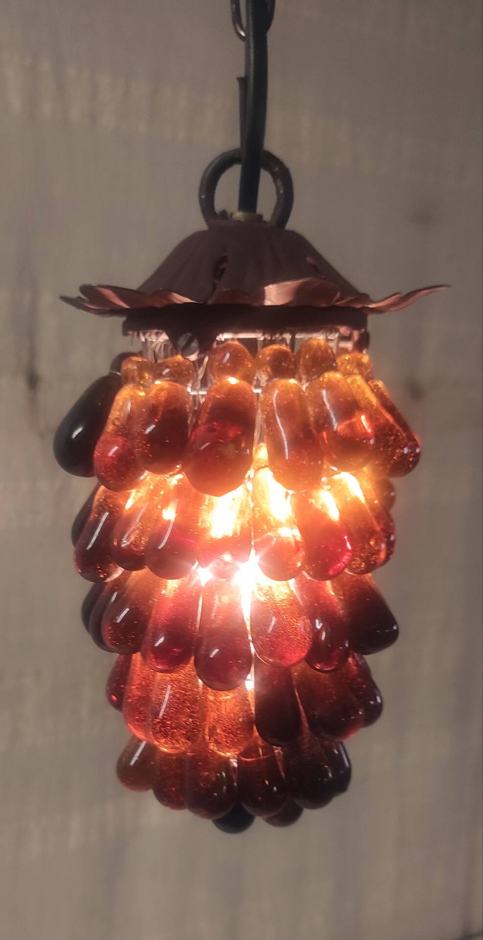 Amber Murano glass cluster pendant - mid 20th century