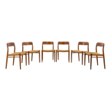 Set 6 Teak and Paper Cord Dining Chairs by Niels O. Moller, Model 75