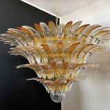 Vintage Italian Murano Ceiling Light - Four Tiers, 163 Amber and Clear Glasses