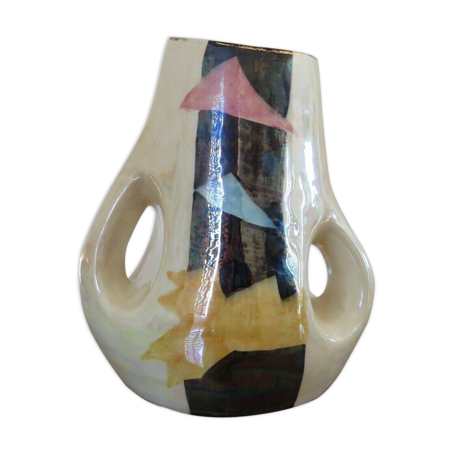 Large free-form vase in iridescent ceramic 60s