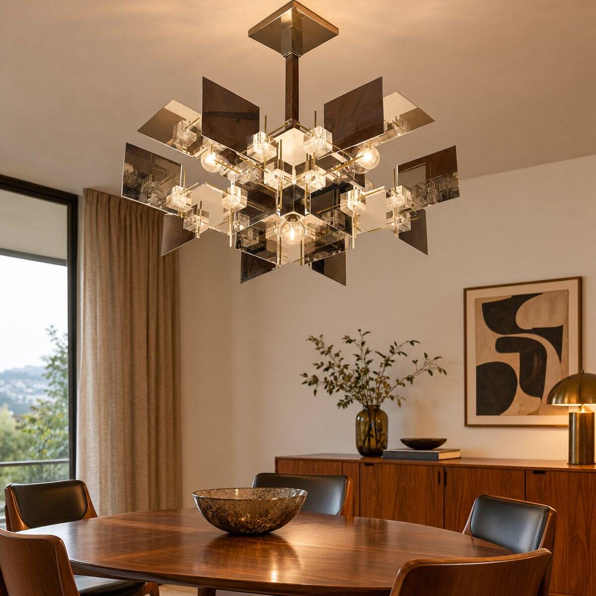 Vintage metal chandelier by Gaetano Sciolari, Italy, 1950s