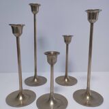 Five vintage Scandinavian design brass candlesticks
