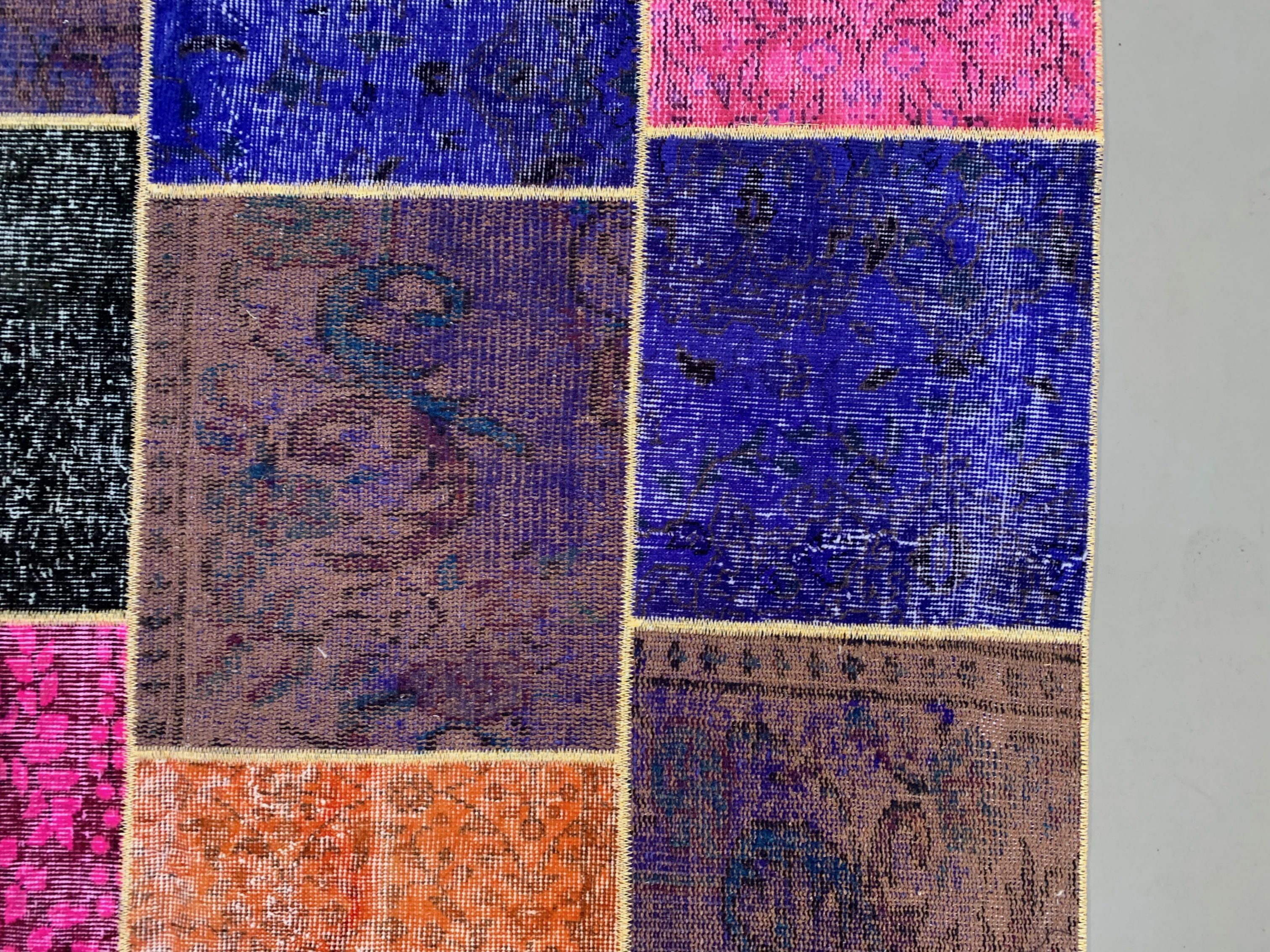 Distressed vintage turkish patchwork rug 251x170 cm wool large