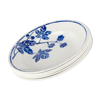 5 hollow Badonviller, pattern plates blue leaves French Antique