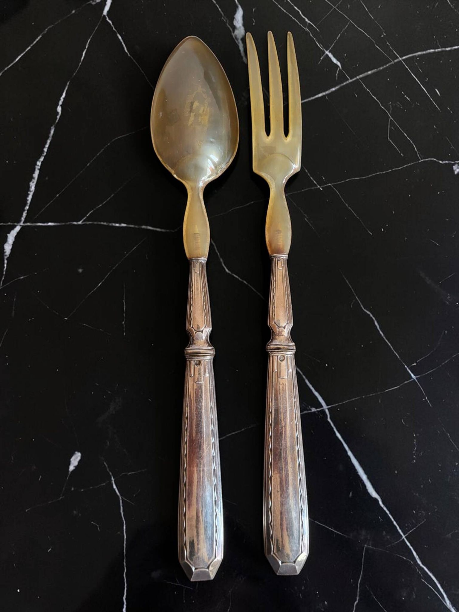 Silver salad cutlery Minerva hallmark