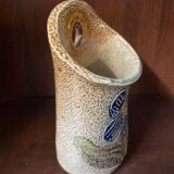 Salt stoneware vase signed jean claude monange blue flower place or hang