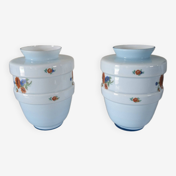 Paire de vases vintages en opaline bleue