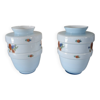 Paire de vases vintages en opaline bleue