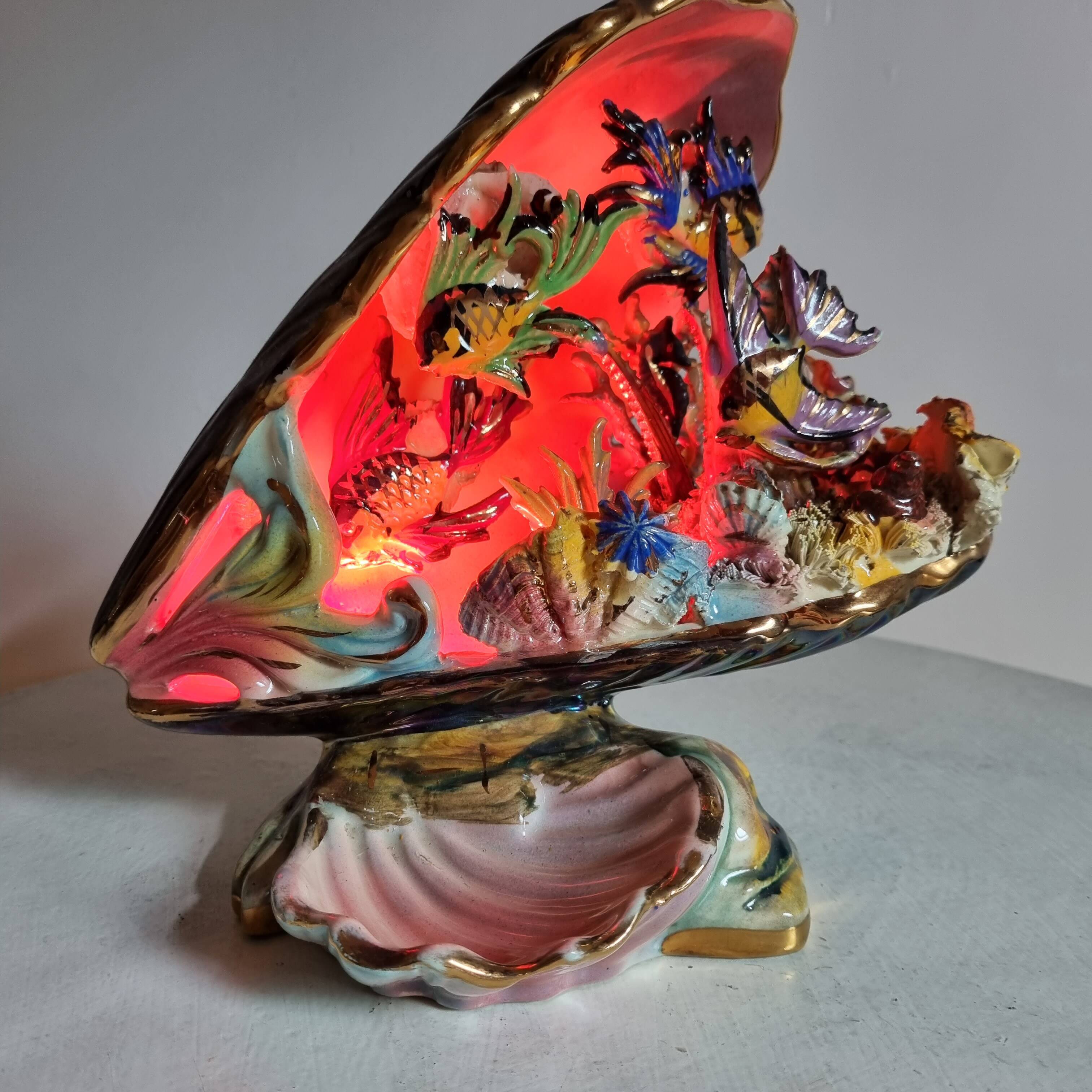 shell lamp and earthenware fish