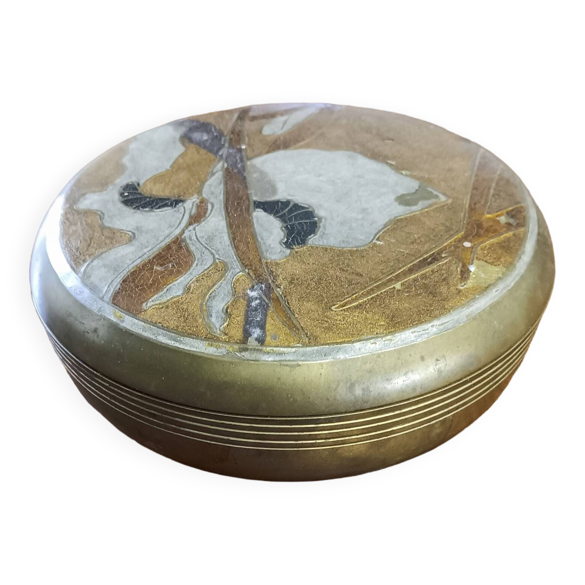 Boite dit "de vanité" en laiton émaillé cloisonné, rare et vintage.