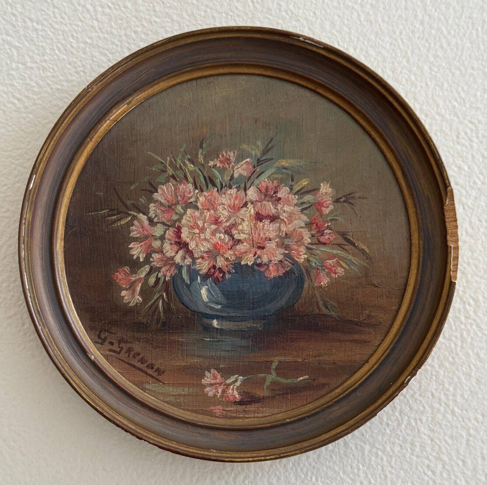 Round miniature by G. Grenon, bouquet of flowers, early 20th century