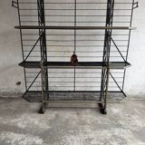 Large Black Powder-Coated Metal Industrial Baker's Rack — Three-Tier Display and Storage Unit, Brass Trim