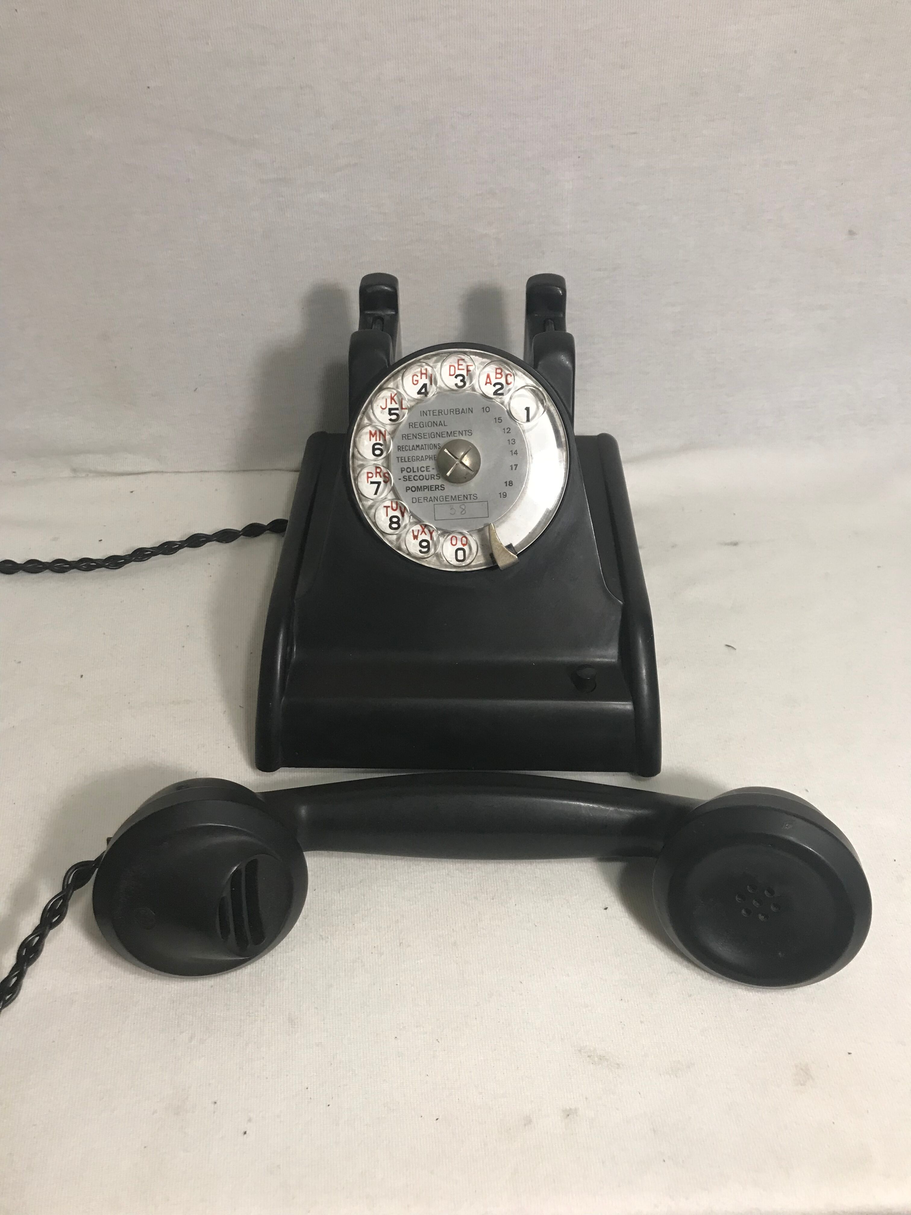 Old telephone bakelite black dial transparent 50 vintage 40's cit