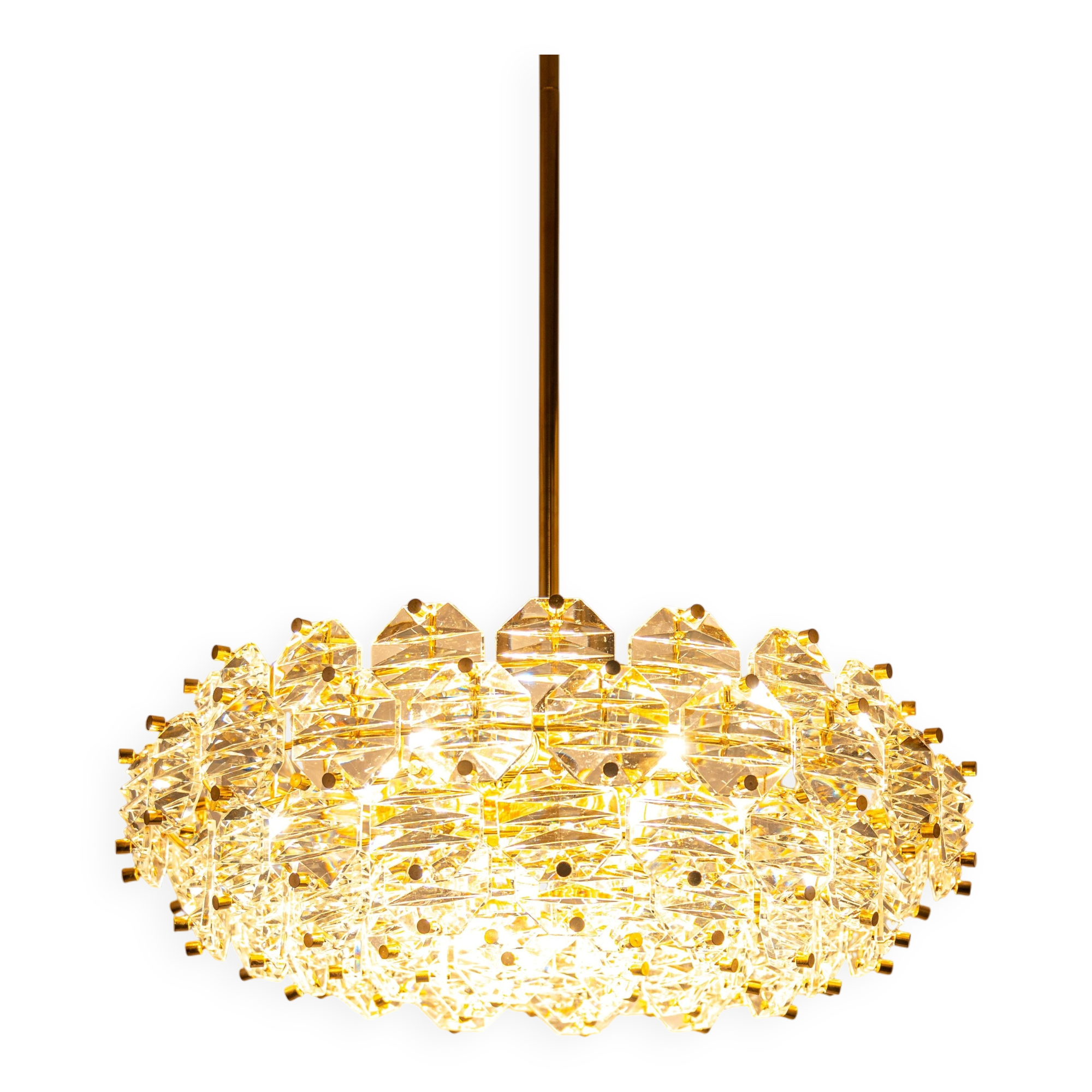 Dazzling chandelier, brass and crystal glass by Kinkeldey, Germany, 1970s.