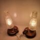 Paire de lampes de table anciennes verre et bois