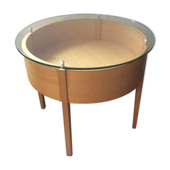 Table basse style scandinave en bois et verre des années 80