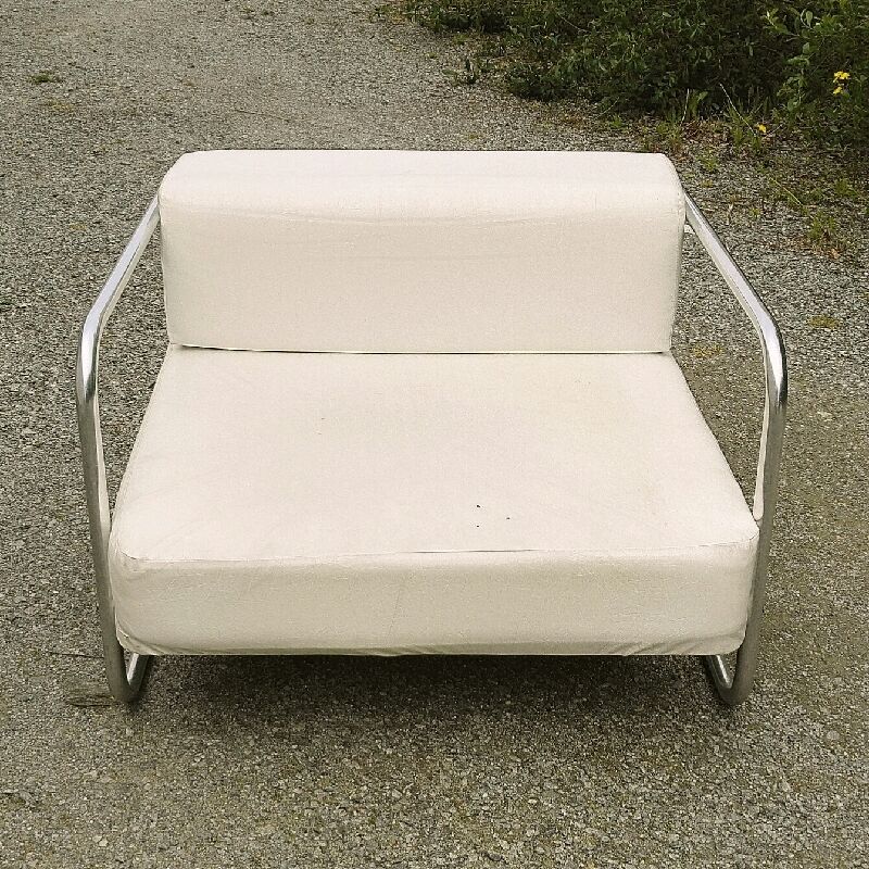 Chrome-designed chair and faux white leather 1970