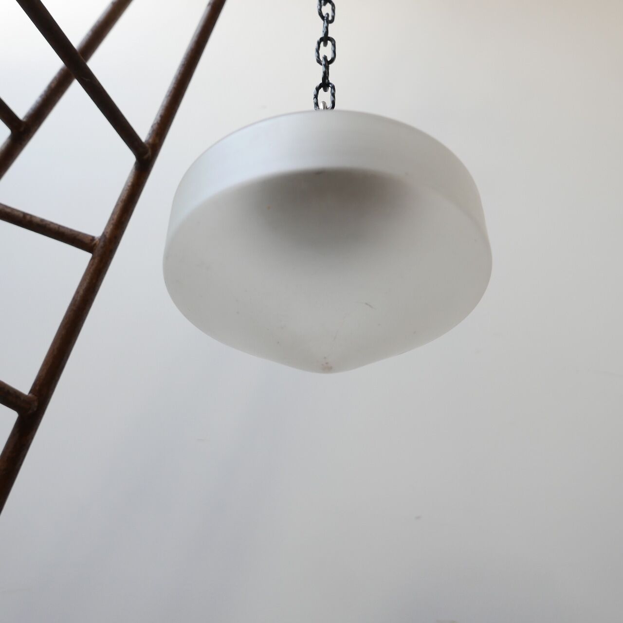 Etched glass and brass antique german conical pendant light