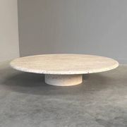 Large travertine round coffee table by Up & Up, Italy 1970s