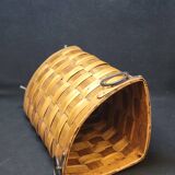 Ancienne corbeille vintage en bois tressé d'angle porte parapluie / panier