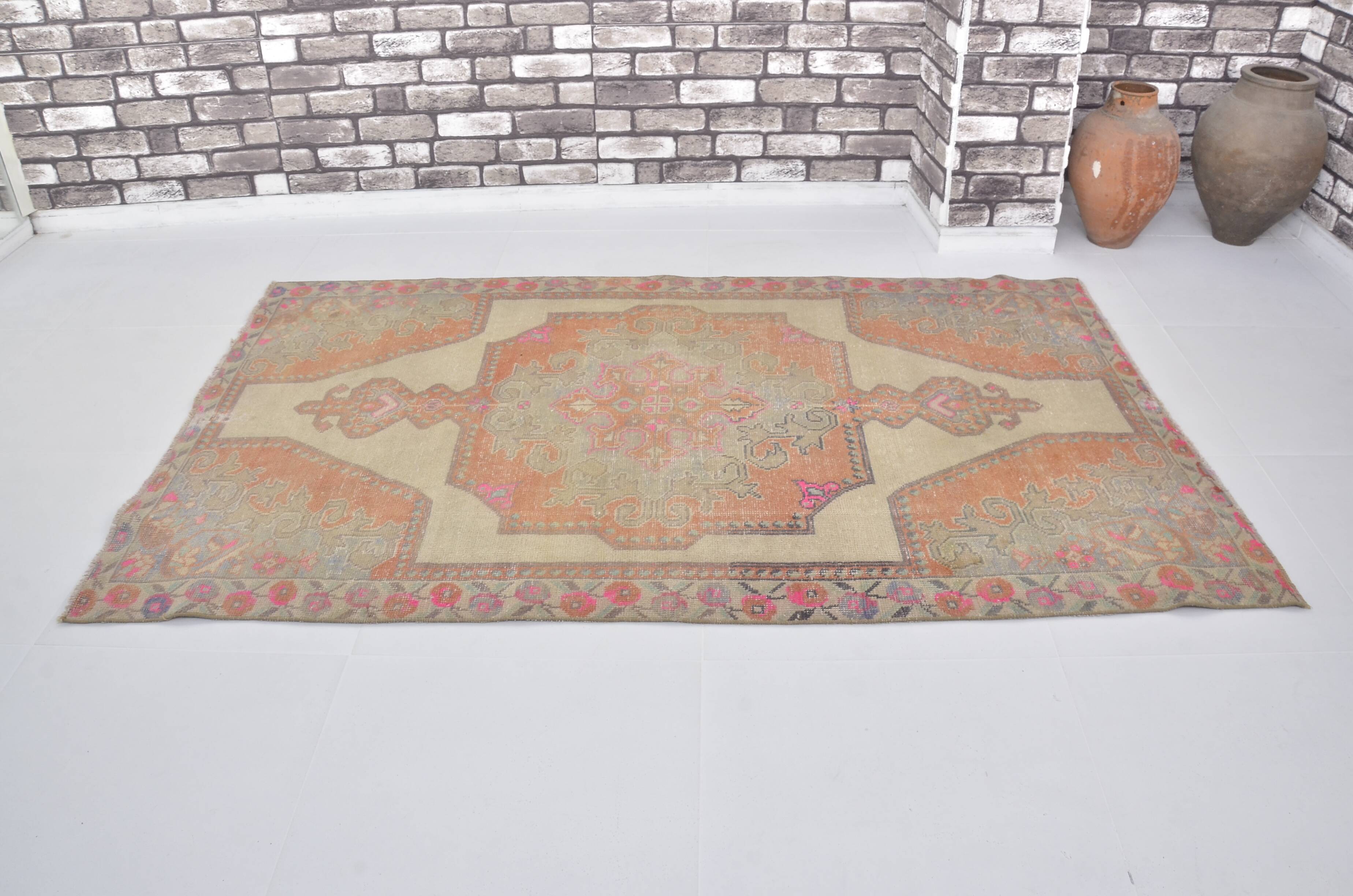 Orange & Beige Wool Handmade Rug sku 2607