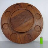 Rotating Teak Tray with Ceramic Bowls, Denmark, 1960s, Set of 10