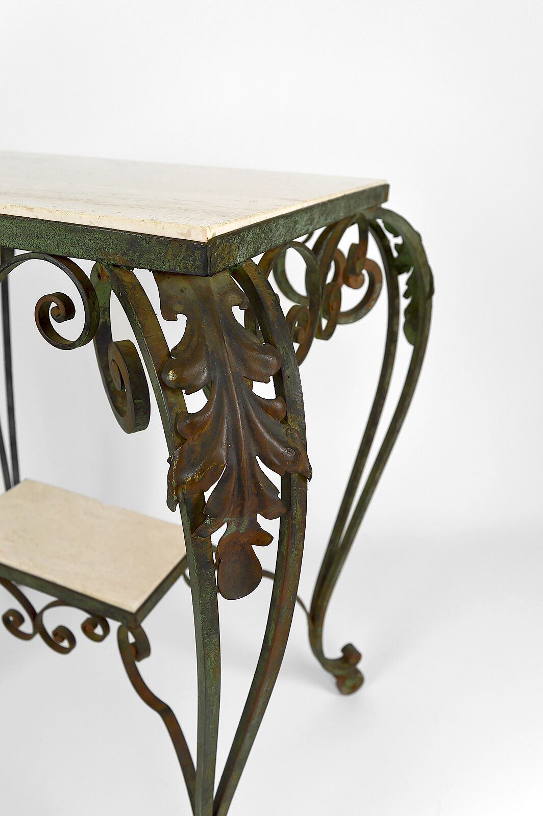 Art deco rolling service in wrought iron and travertine, france, 1940s