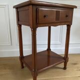 Nightstand, vintage side table with a drawer and a low shelf in solid wood