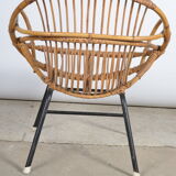 Rattan shell armchair with armrests