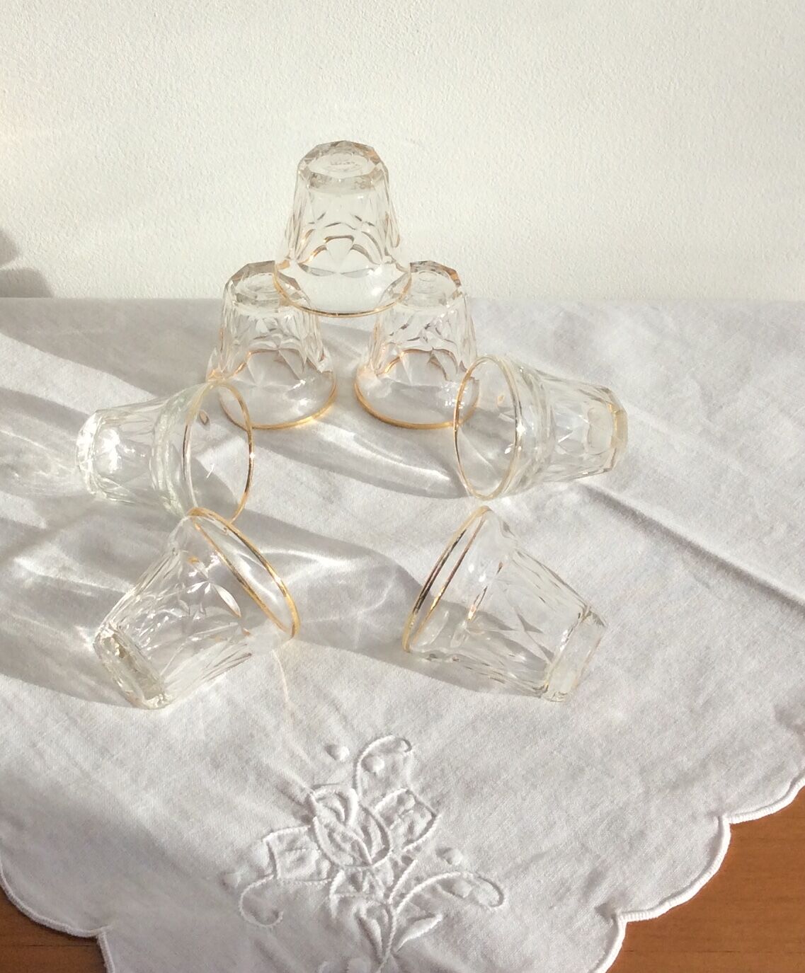 Set of 7 old small glasses BVB France R.E.G.D.