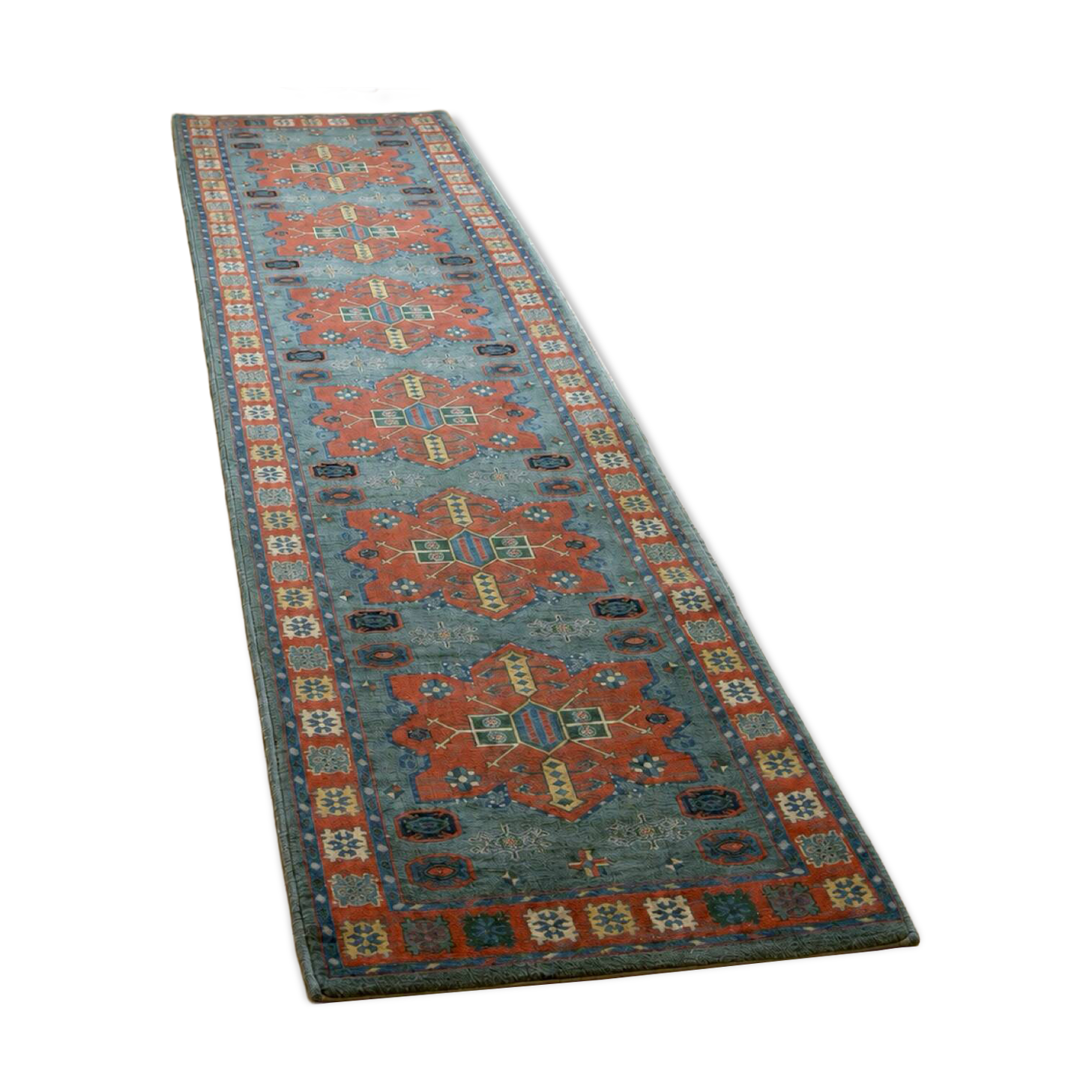 Vintage Spanish hallway rug in wool, 70 × 350 cm